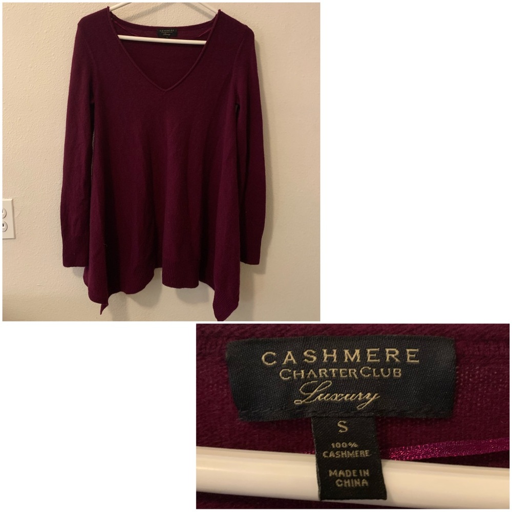 Dark Red 100% Cashmere Charter Club Luxury V-Neck Sweater